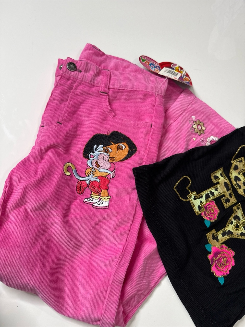 Nick JR Set Dora Pink Velvet pants embroidered Size 7 And Tank Top